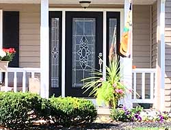 front door with glass panels